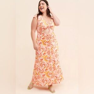 NWT AFRM Anthropologie Lizette Coral Floral Cutout Slinky Maxi Dress 2X Boho